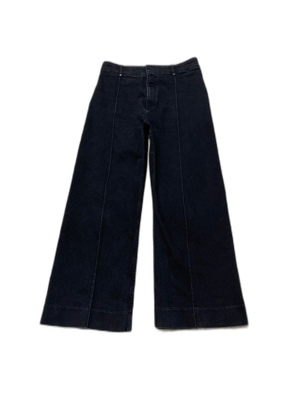 Zara High-Rise Wide Leg Y2k Front Seam Ankle Cropped Retro Black Jeans Size 10